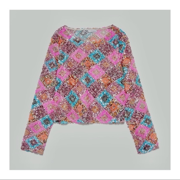 Zara Tops - NWT Zara Multicolor Sequin Crop Top